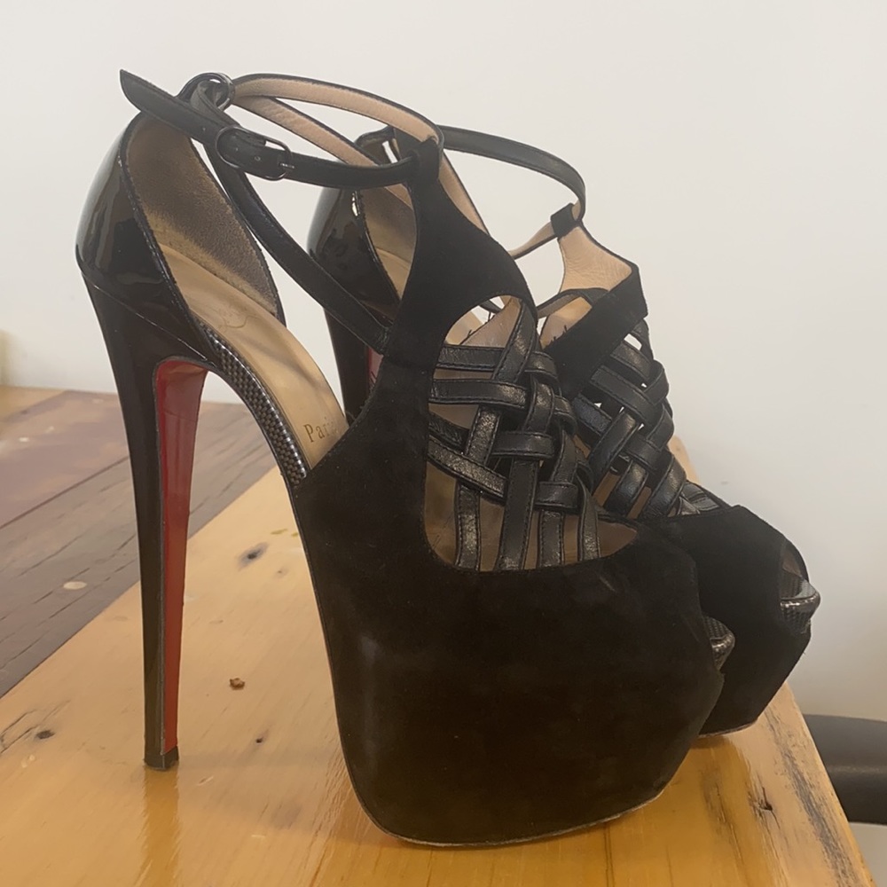 christian louboutin black straps stiletto